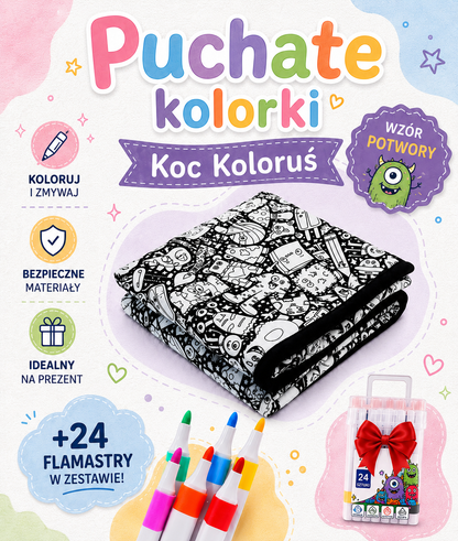 Koc Koloruś™- Kreatywny Kolorowanka (Koc+Flamastry)