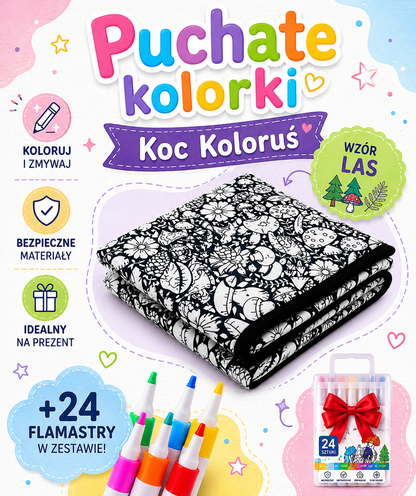 Koc Koloruś™- Kreatywny Kolorowanka (Koc+Flamastry)