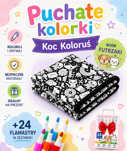 Koc Koloruś™- Kreatywny Kolorowanka (Koc+Flamastry)