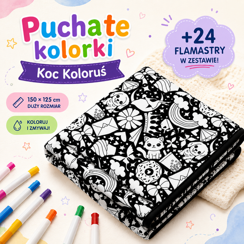 Koc Koloruś™- Kreatywny Kolorowanka (Koc+Flamastry)